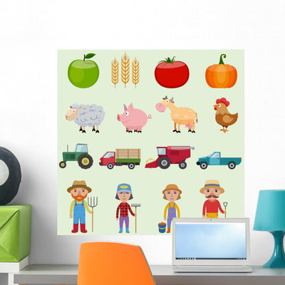 Farm Icons Set Wall Decal shown on a wall