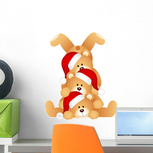 Stack of Christmas teddy Bears Wall Decal