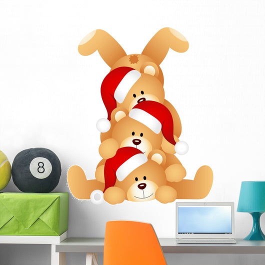 Stack of Christmas teddy Bears Wall Decal
