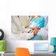 Female Doctor Sitting With Patient On Hospital Bed Wall Mural