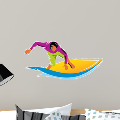 Surfing Vector Sign Wall Decal shown on a wall