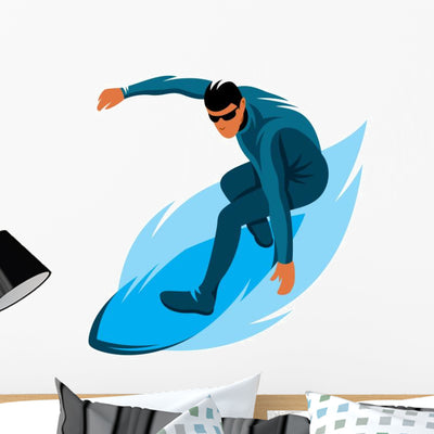 Surfing Vector Sign Wall Decal shown on a wall
