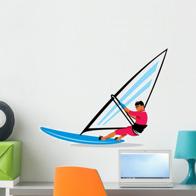 Windsurfing Vector Sign Wall Decal shown on a wall