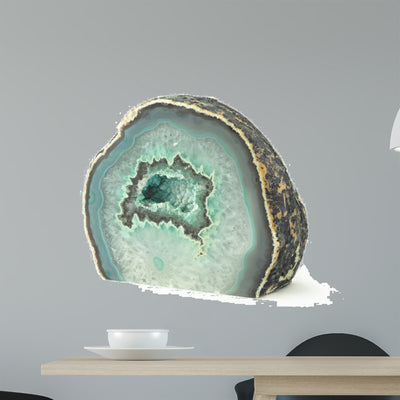 Green Agate Geode Rock Wall Decal shown on a wall