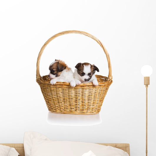 Two Puppy Wicker Basket Wall Decal