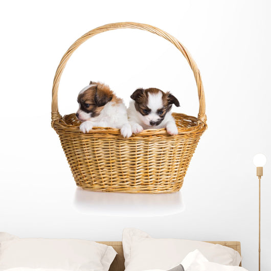 Two Puppy Wicker Basket Wall Decal