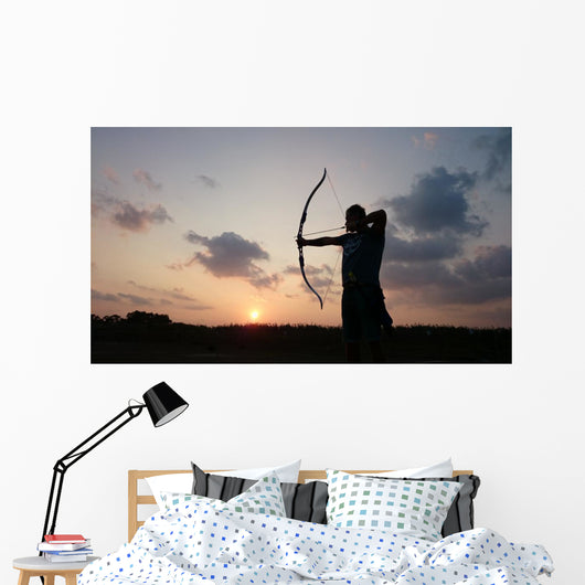 Archery Silhouette Sunset Wall Mural