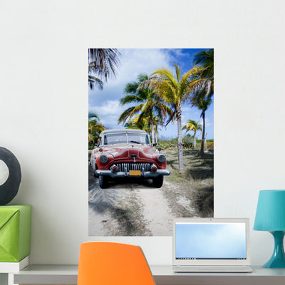 Old Car On A Tropical Beach Wall Decal shown on a wall