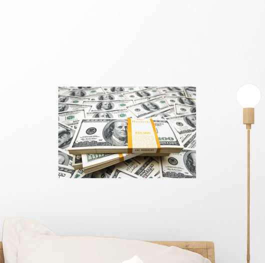 Background With Many American Hundred Dollar Bills Wall Mural