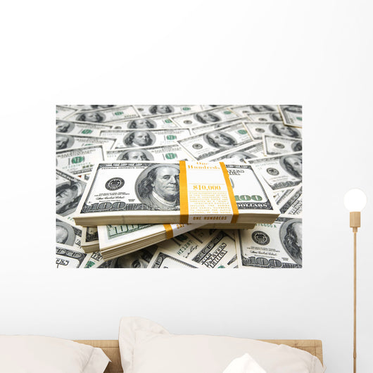 Background With Many American Hundred Dollar Bills Wall Mural