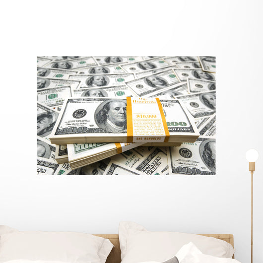 Background With Many American Hundred Dollar Bills Wall Mural