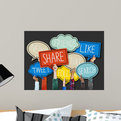 Hands Holding Speech Bubbles 2 Wall Decal shown on a wall