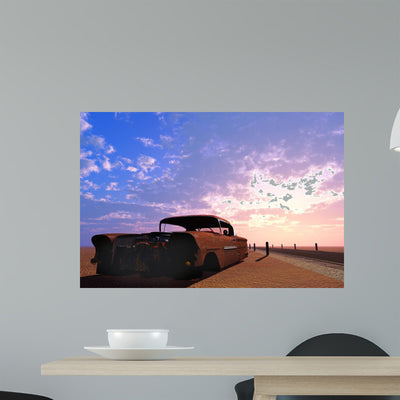 Rusty Car Wall Decal shown on a wall
