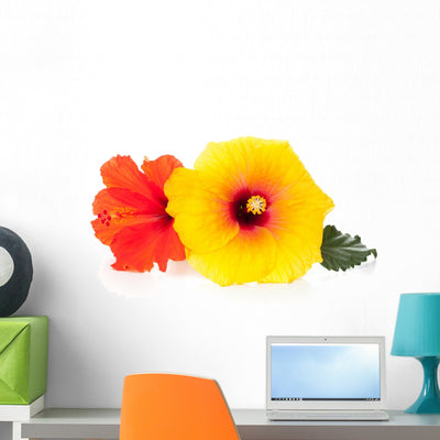 Hawaiian Hibiscus Flowers Wall Decal shown on a wall