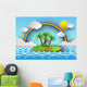 Tropical palm on island with sea and rainbow.vector illustration Wall Mural