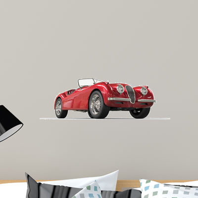 Red Vintage Car White Wall Decal shown on a wall