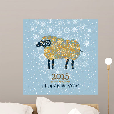 Funny Card With A Sheep. 2015 Happy New Year! Wall Decal shown on a wall