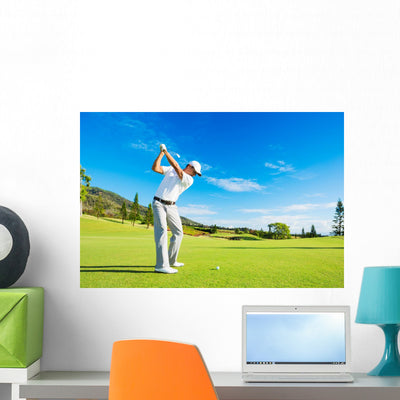 Man Playing Golf Wall Decal 2 shown on a wall