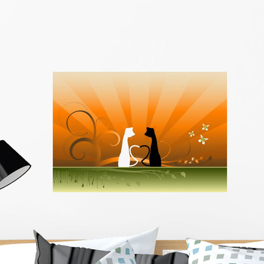 Romantic cats against beautiful landscape Wall Mural