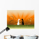 Romantic cats against beautiful landscape Wall Mural