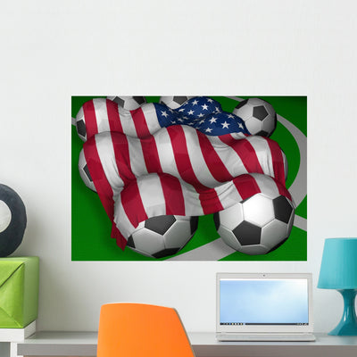 Usa Flag Soccer Wall Mural shown on a wall