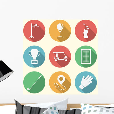 Flat Colored Vector Icons For Golf Accessories Wall Decal shown on a wall