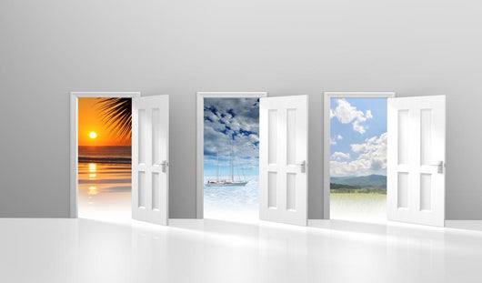 Choice Of Doors Opening To Vacation Destinations Wall Decal
