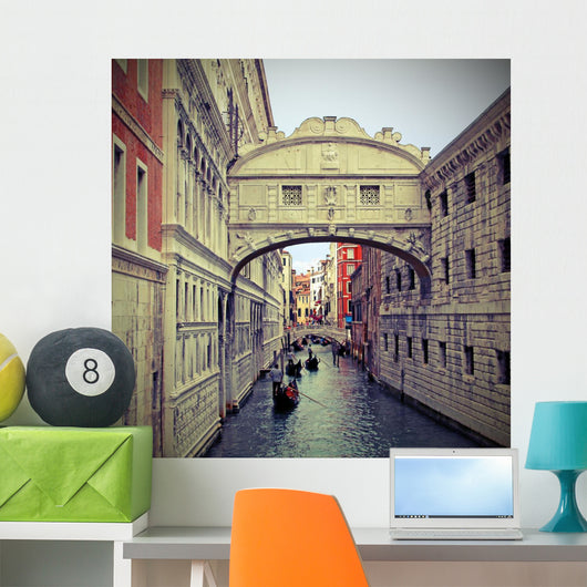 Bridge of sighs in Venice with gondolas Wall Mural