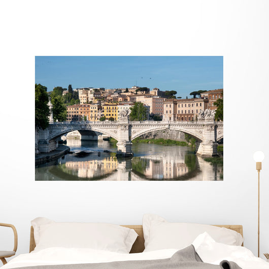 St. Angelo Bridge  and the Trastevere district in Rome. Wall Mural