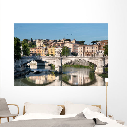 St. Angelo Bridge  and the Trastevere district in Rome. Wall Mural