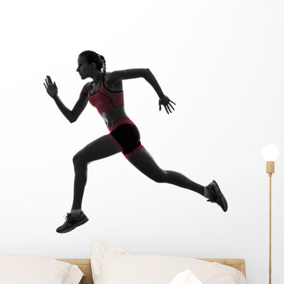 Woman Runner Running Jogger Jogging Silhouette Wall Decal 2 shown on a wall
