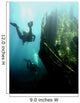 Wreck with sunbeams showing bow of boat and divers Wall Mural