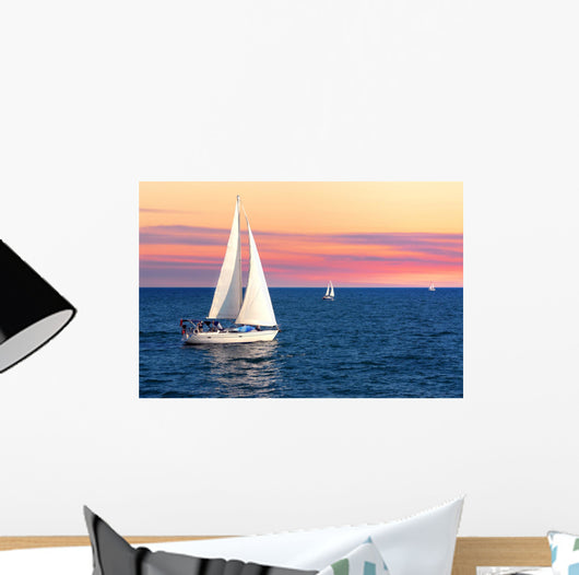 Sailboats at sunset Wall Mural
