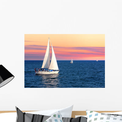 Sailboats At Sunset Wall Decal shown on a wall