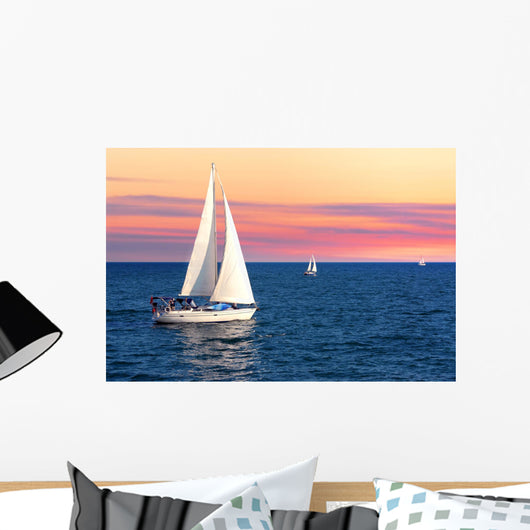 Sailboats at sunset Wall Mural