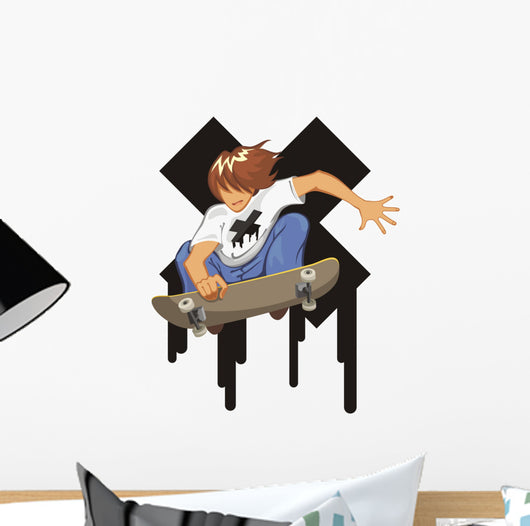 Young Man Jumping With Skateboard Wall Decal