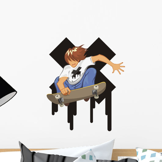 Young Man Jumping With Skateboard Wall Decal