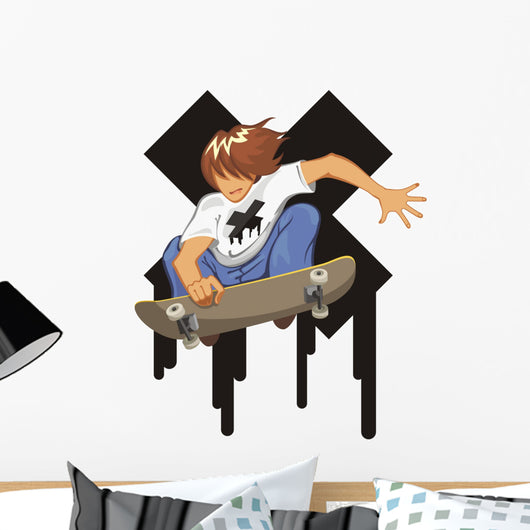 Young Man Jumping With Skateboard Wall Decal
