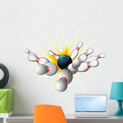Bowling Ball Strike Wall Decal shown on a wall