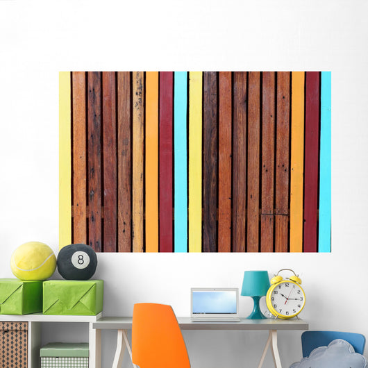 Colorful Stripe Wooden Wall - Wall Decal