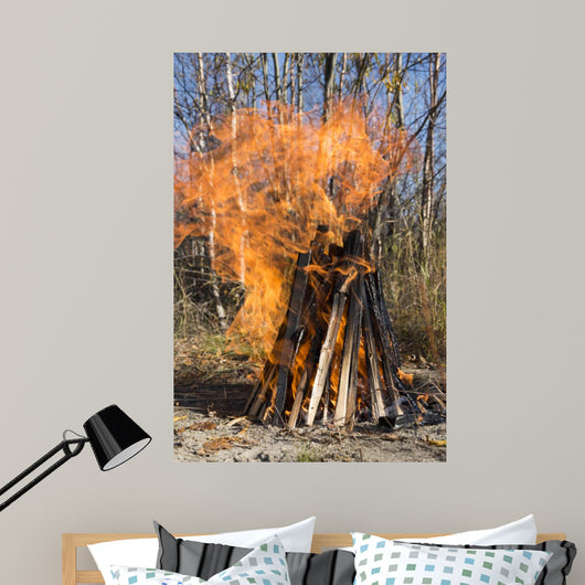 Bonfire on a Picnic in Taiga Forest Wall Mural