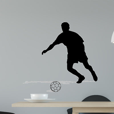 Silhouettes Soccer Players with Wall Decal shown on a wall