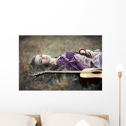 hippie girl guitar Wall Mural
