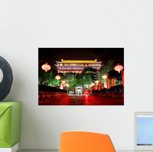 Night scene of South Gate of Xian city, China. Wall Mural