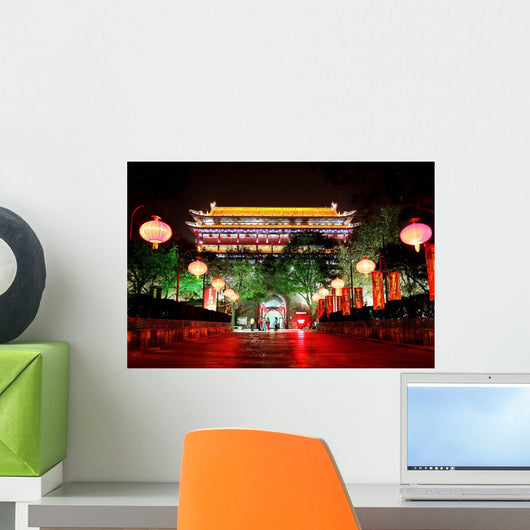 Night scene of South Gate of Xian city, China. Wall Mural