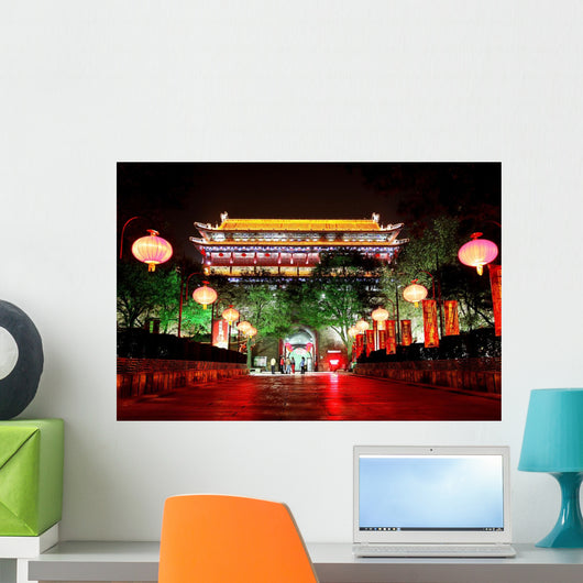 Night scene of South Gate of Xian city, China. Wall Mural