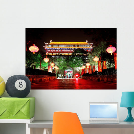 Night scene of South Gate of Xian city, China. Wall Mural