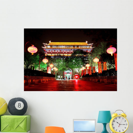 Night scene of South Gate of Xian city, China. Wall Mural