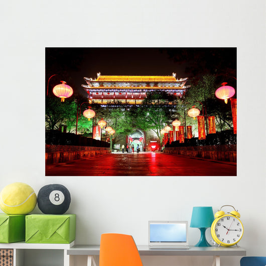 Night scene of South Gate of Xian city, China. Wall Mural