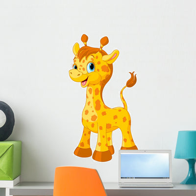 Cute Giraffe Wall Decal shown on a wall